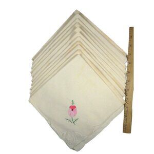 Napkins Set 12 Square 14.5 In Floral Appliqué Lace Cotton Blend Off White STAIN